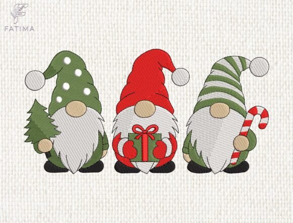 Christmas Gnomes Trio Embroidery Design