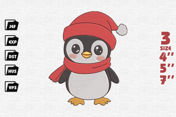 Cute Penguin Christmas Embroidery