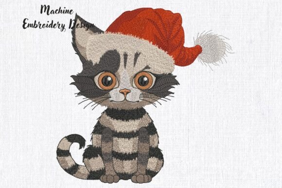 Striped Cat in Santa Hat